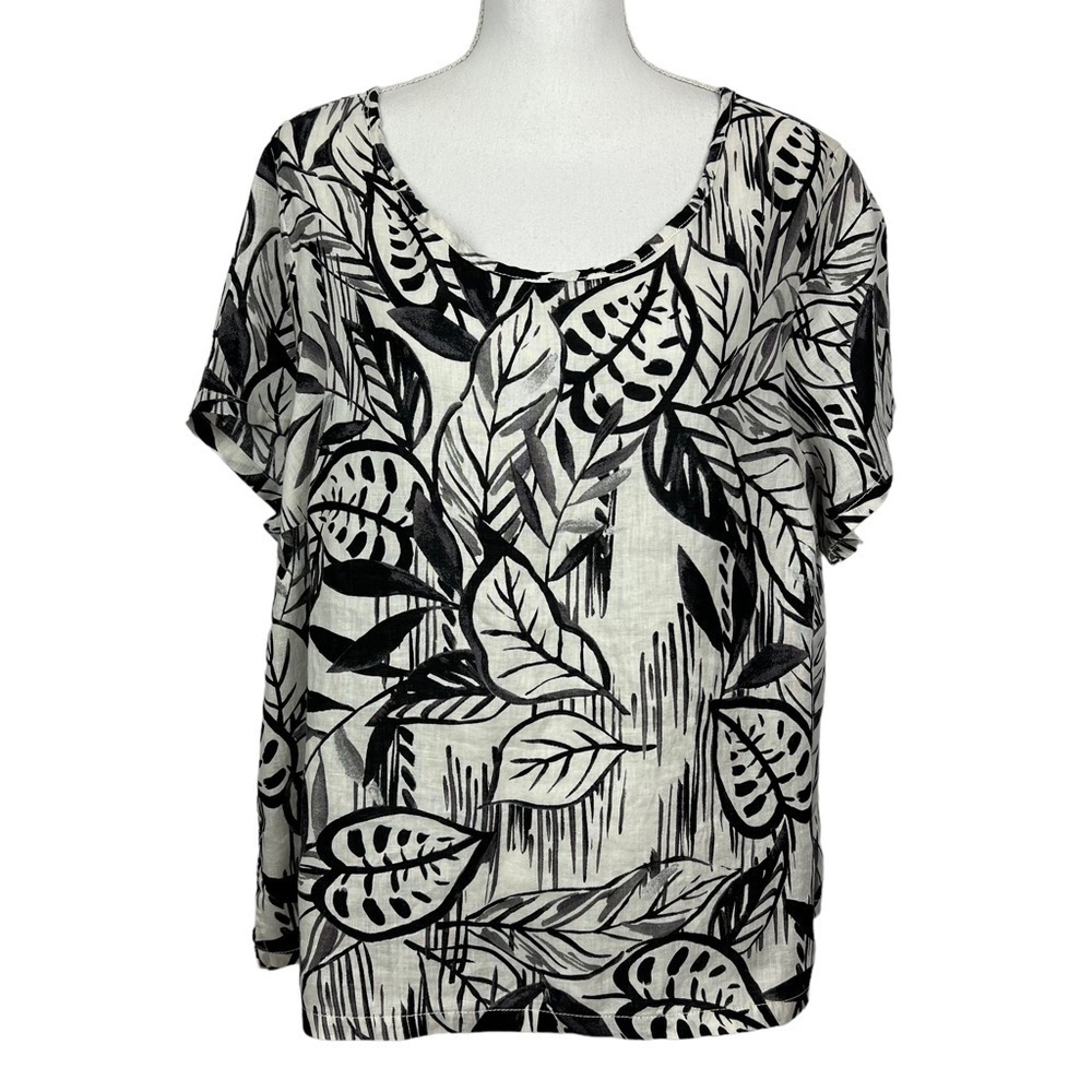NWT TAHARI Women’s Pullover 100% Linen Top Sz 1X Multi Color Tropical Print